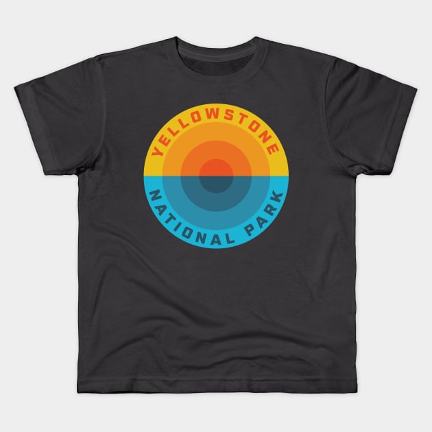 Yellowstone National Park Sunset Retro Kids T-Shirt by PodDesignShop